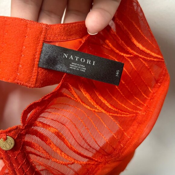 Natori Bright Red orange Sheer Lace Embroidered Underwire Bra 34G - Picture 4 of 9